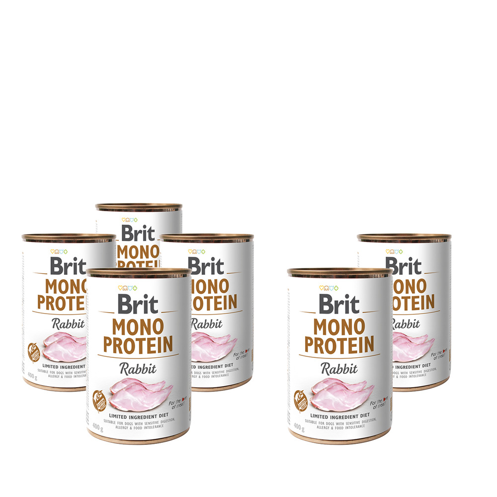Набор влажных кормов для собак Brit Mono Protein Rabbit с кроликом, 400 г, 4+2 шт