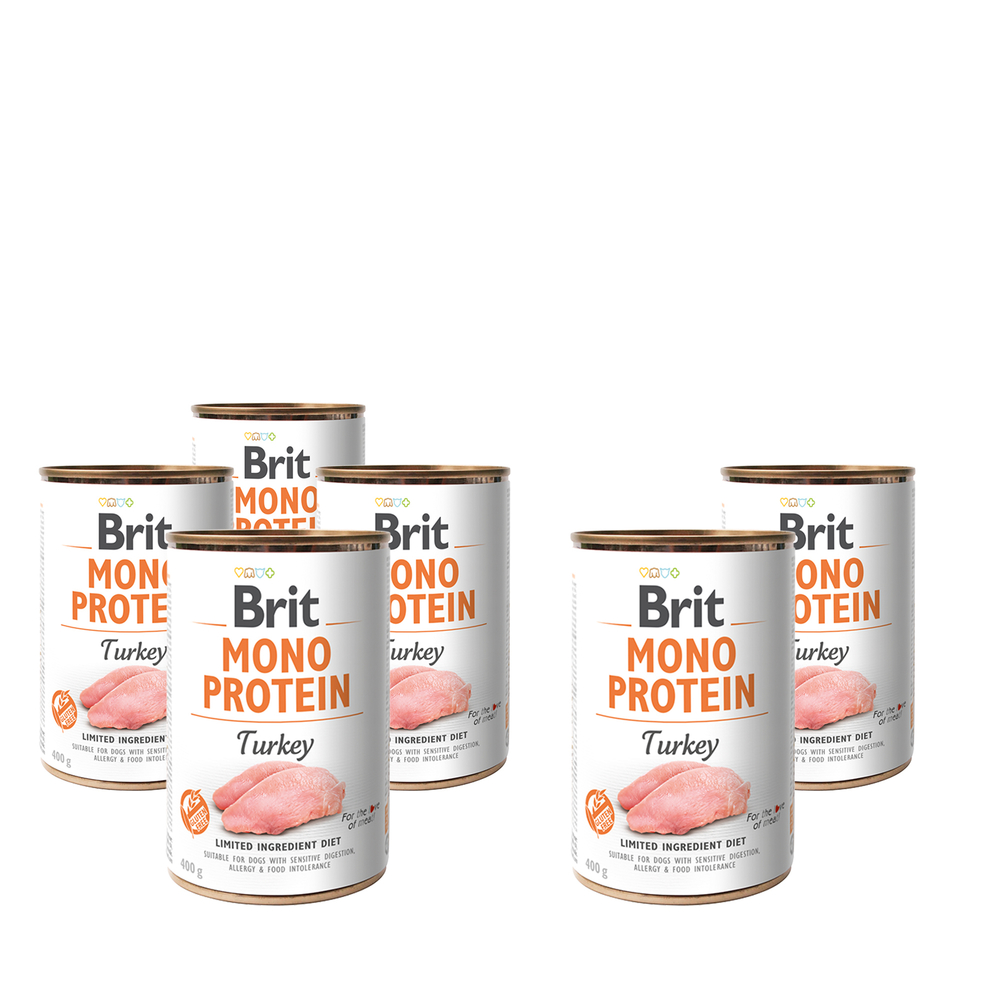 Набор влажных кормов для собак Brit Mono Protein Turkey с индейкой, 400 г, 4+2 шт