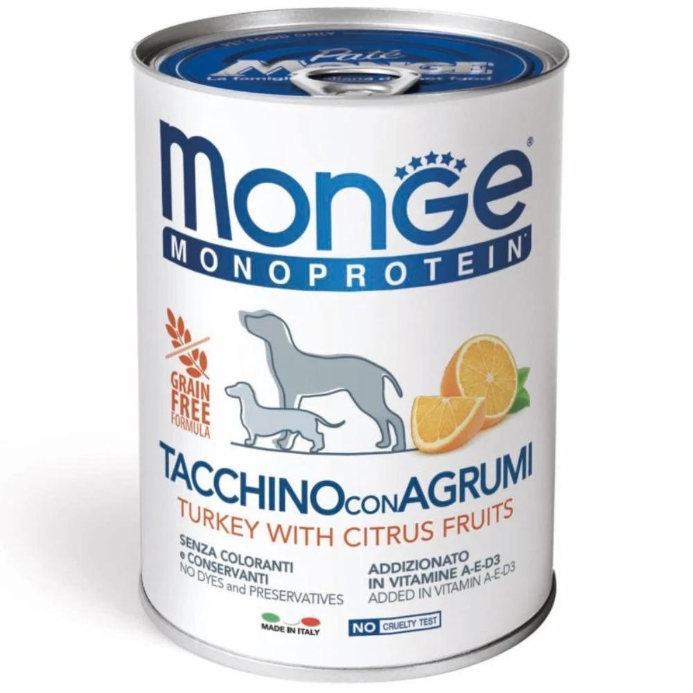 Вологий корм для собак Monge Fruit Monoprotein 400 г - індичка та цитрусові Вологий корм для собак Monge Fruit Monoprotein 400 г - індичка та цитрусові