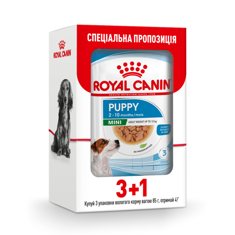 Вологий корм для цуценят Royal Canin Mini Puppy pouch 3+1 шт х 85 г Вологий корм для цуценят Royal Canin Mini Puppy pouch 3+1 шт х 85 г