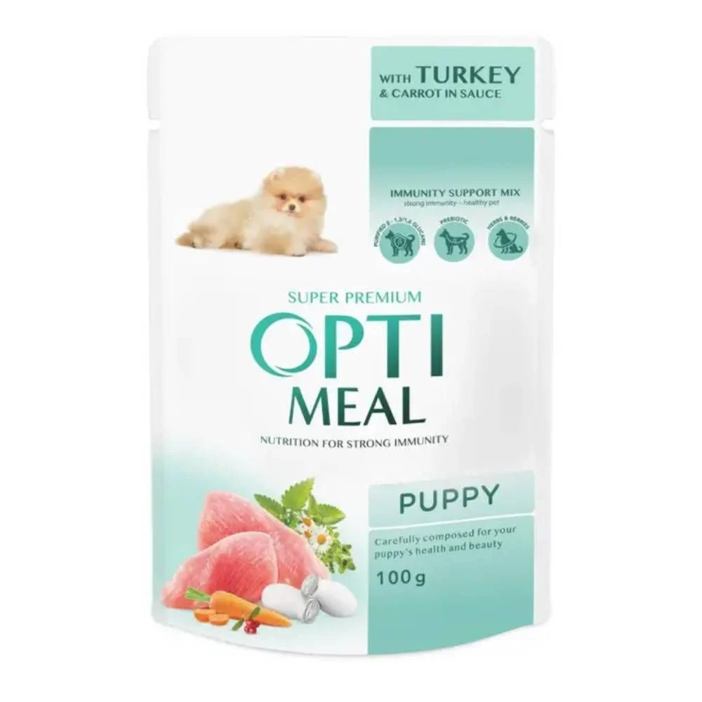 Вологий корм для цуценят Optimeal Puppy 3+1 шт х 100 г - індичка та морква