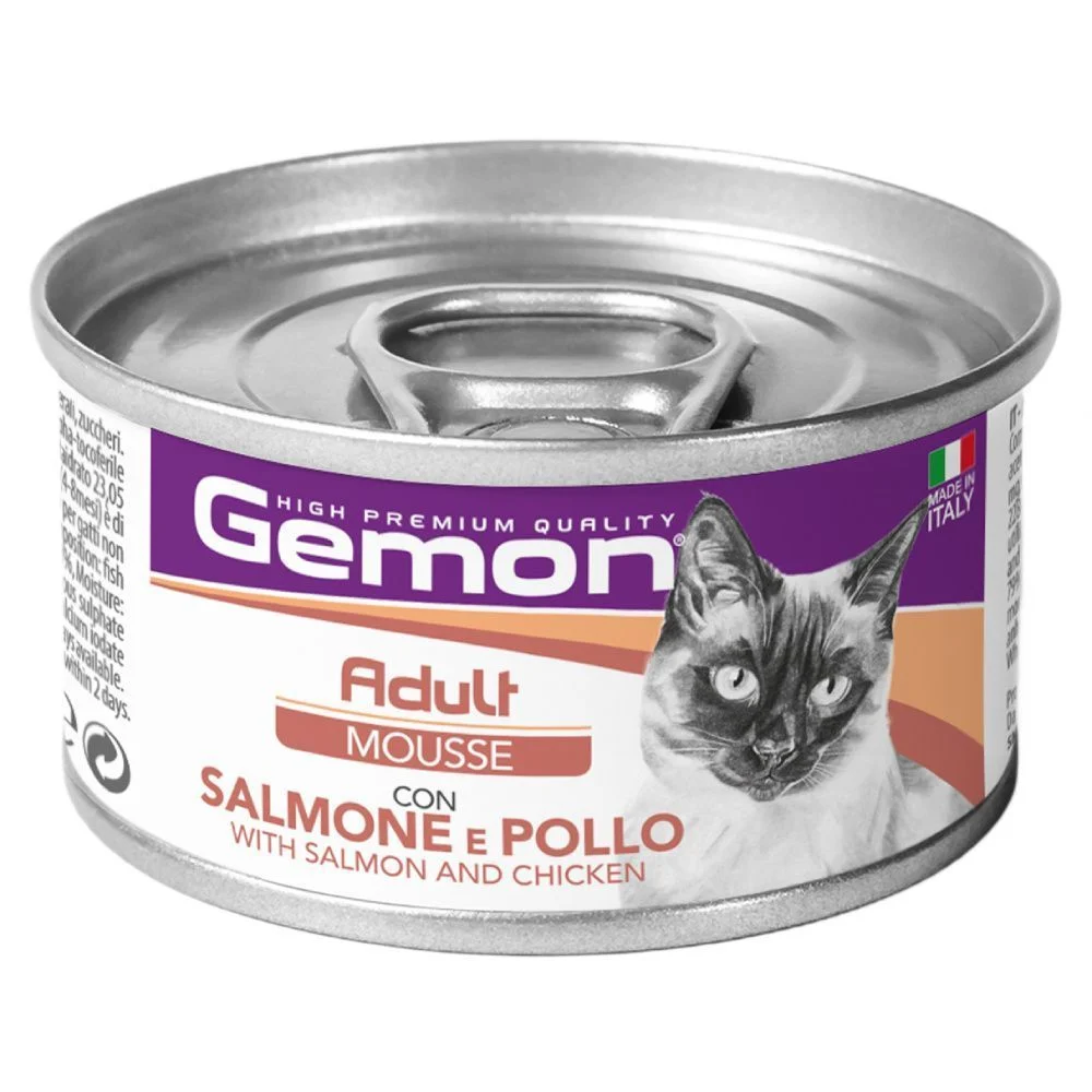 Влажный корм для кошек Gemon Adult 85 г — лосось и курица Влажный корм для кошек Gemon Adult 85 г — лосось и курица