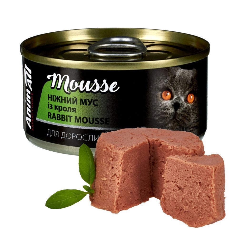 Влажный корм для кошек AnimAll Mousse Adult 80 г - кролик