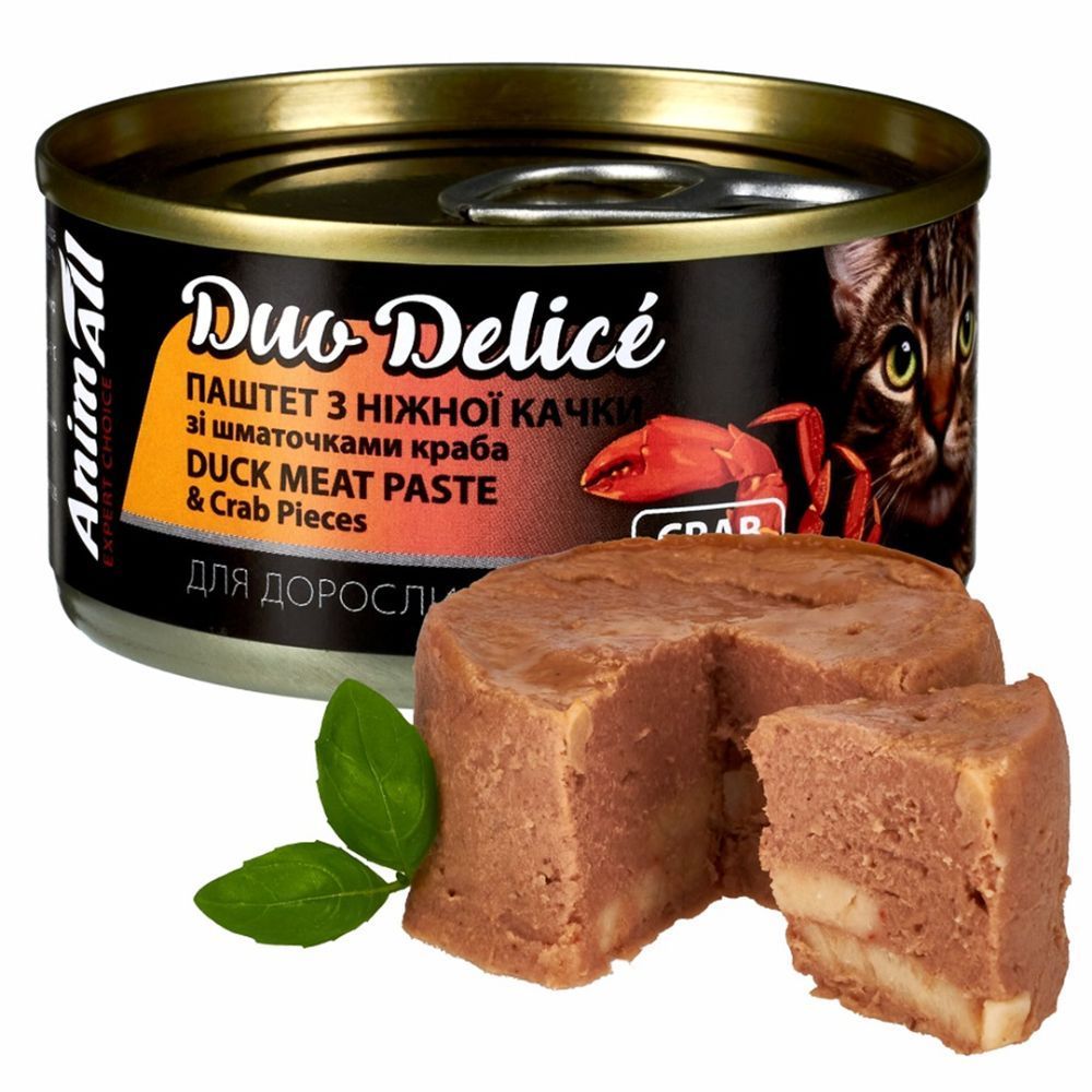 Вологий корм для котів AnimAll Duo Delice Adult 80 г - качка та краб