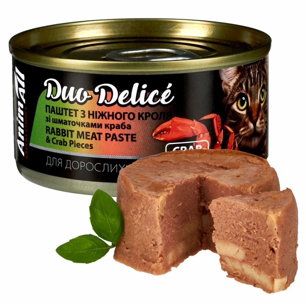 Вологий корм для котів AnimAll Duo Delice Adult 80 г - кролик та краб