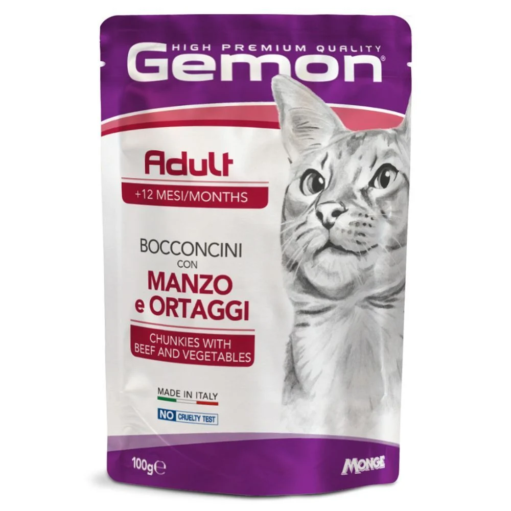 Влажный корм для кошек Gemon Adult 100 г — говядина и овощи Влажный корм для кошек Gemon Adult 100 г — говядина и овощи
