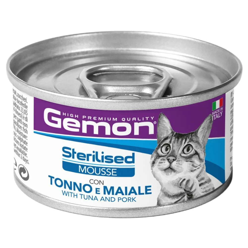 Влажный корм для кошек Gemon Sterilised 85 г — тунец и свинина Влажный корм для кошек Gemon Sterilised 85 г — тунец и свинина