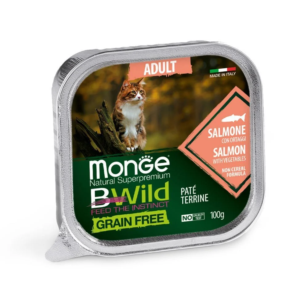 Вологий корм для котів Monge Bwild Grain Free Adult 100 г - лосось та овочі Вологий корм для котів Monge Bwild Grain Free Adult 100 г - лосось та овочі