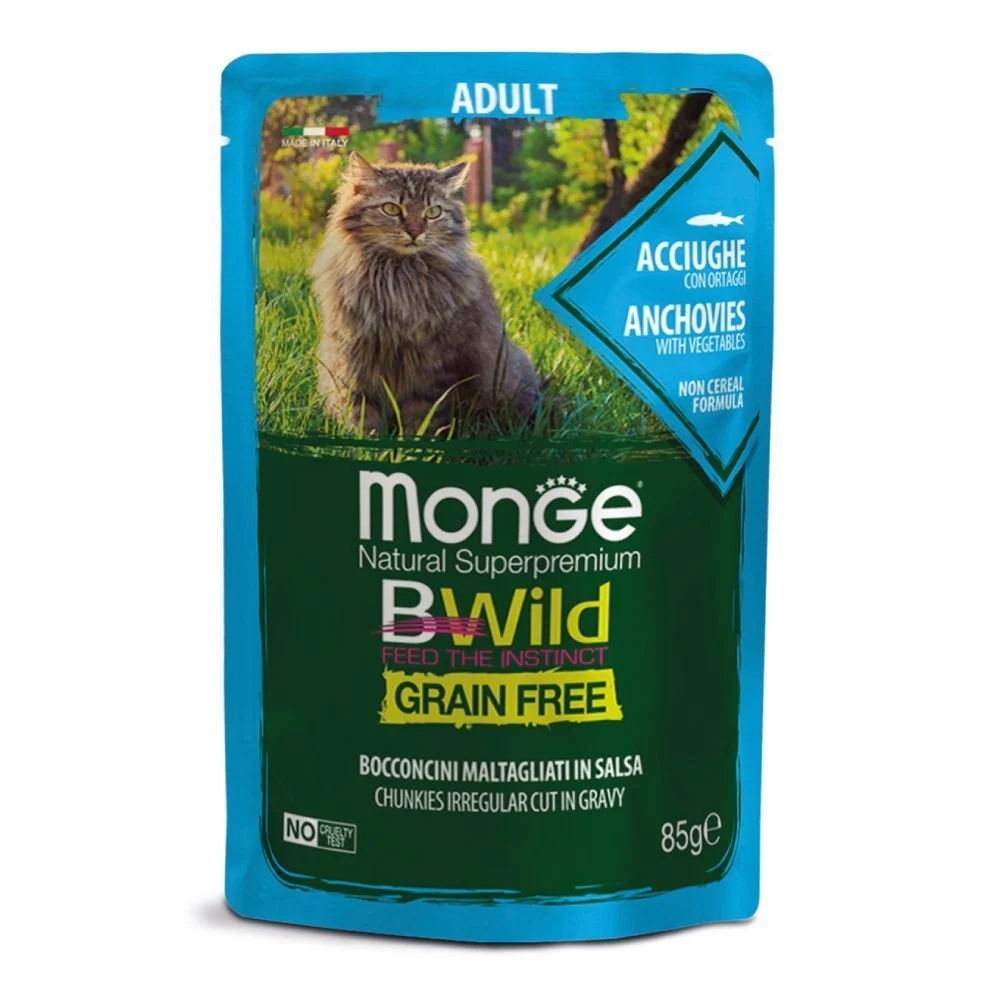 Вологий корм для котів Monge Bwild Grain Free Adult 85 г - анчоус та овочі Вологий корм для котів Monge Bwild Grain Free Adult 85 г - анчоус та овочі