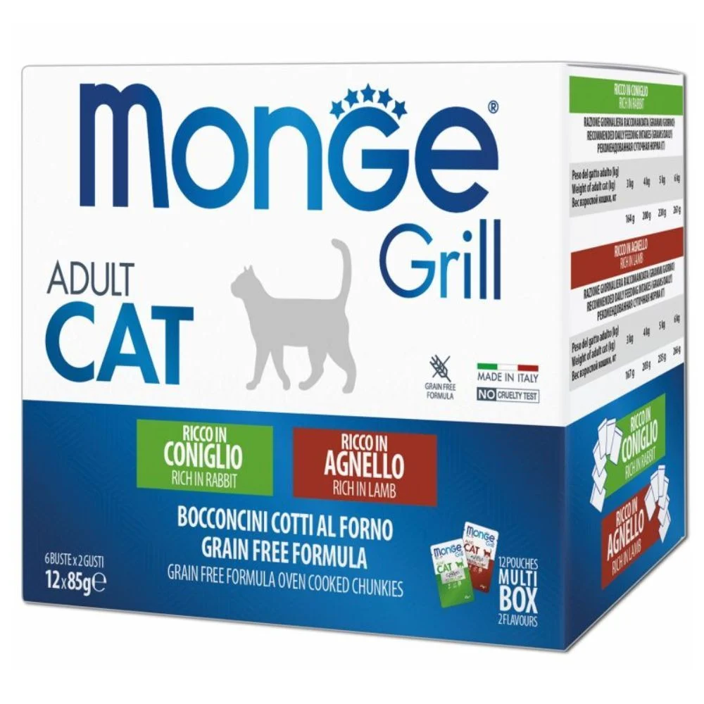 Набір вологого корму для котів Monge Grill Mix Adult 12 шт х 85 г - кролик та ягня Набір вологого корму для котів Monge Grill Mix Adult 12 шт х 85 г - кролик та ягня