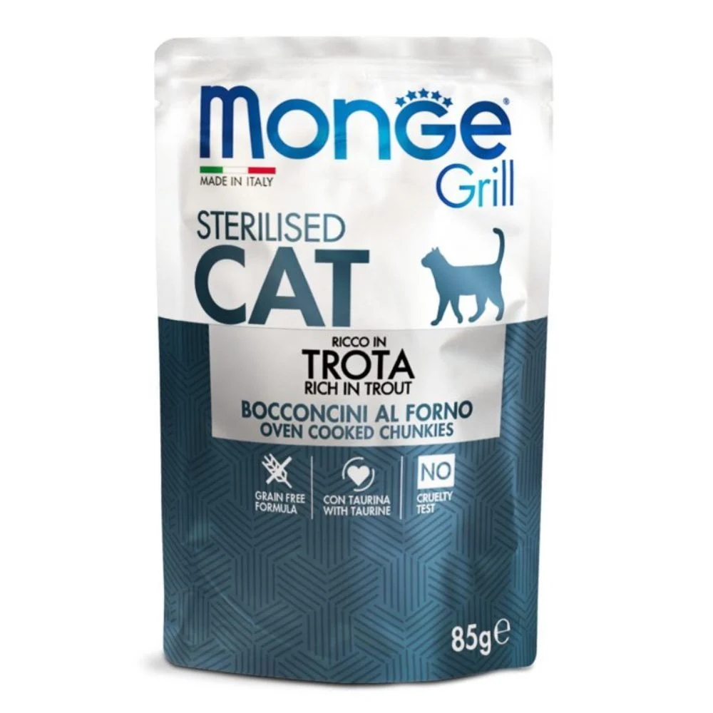 Вологий корм для котів Monge Grill Sterilised 85 г - форель Вологий корм для котів Monge Grill Sterilised 85 г - форель