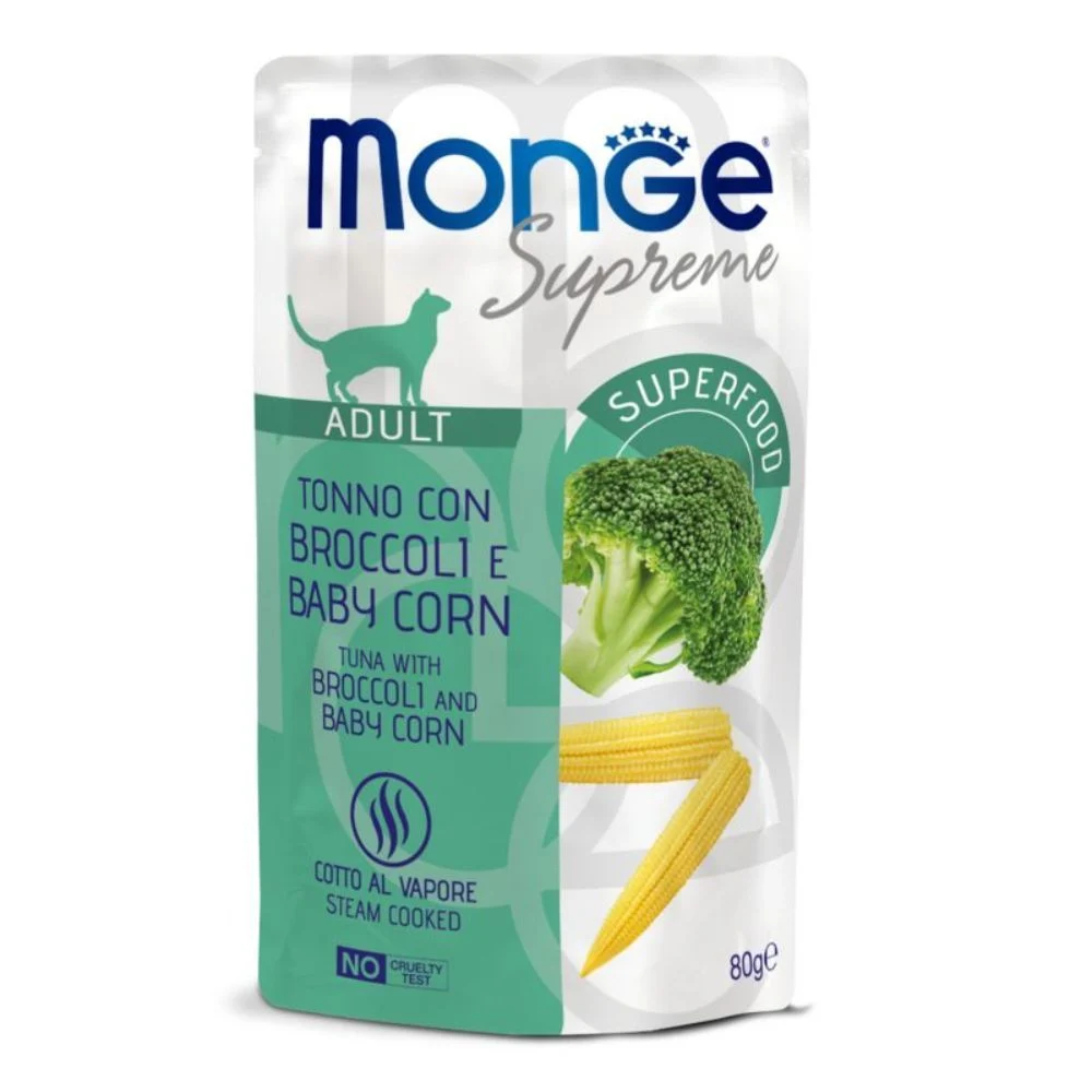 Вологий корм для котів Monge Supreme Adult 80 г - тунець, броколі та молода кукурудза Вологий корм для котів Monge Supreme Adult 80 г - тунець, броколі та молода кукурудза