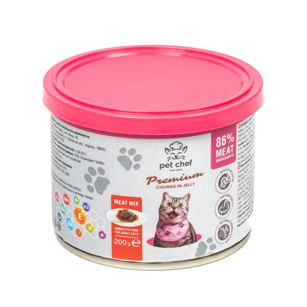 Влажный корм для кошек Pet Chef Premium Chunks in Jelly 200 г - ассорти