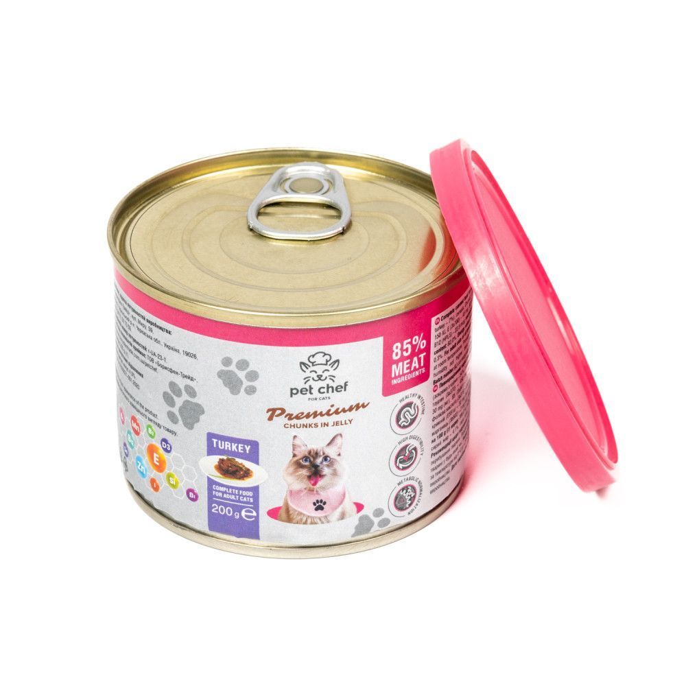 Влажный корм для кошек Pet Chef Premium Chunks in Jelly 200 г - индейка
