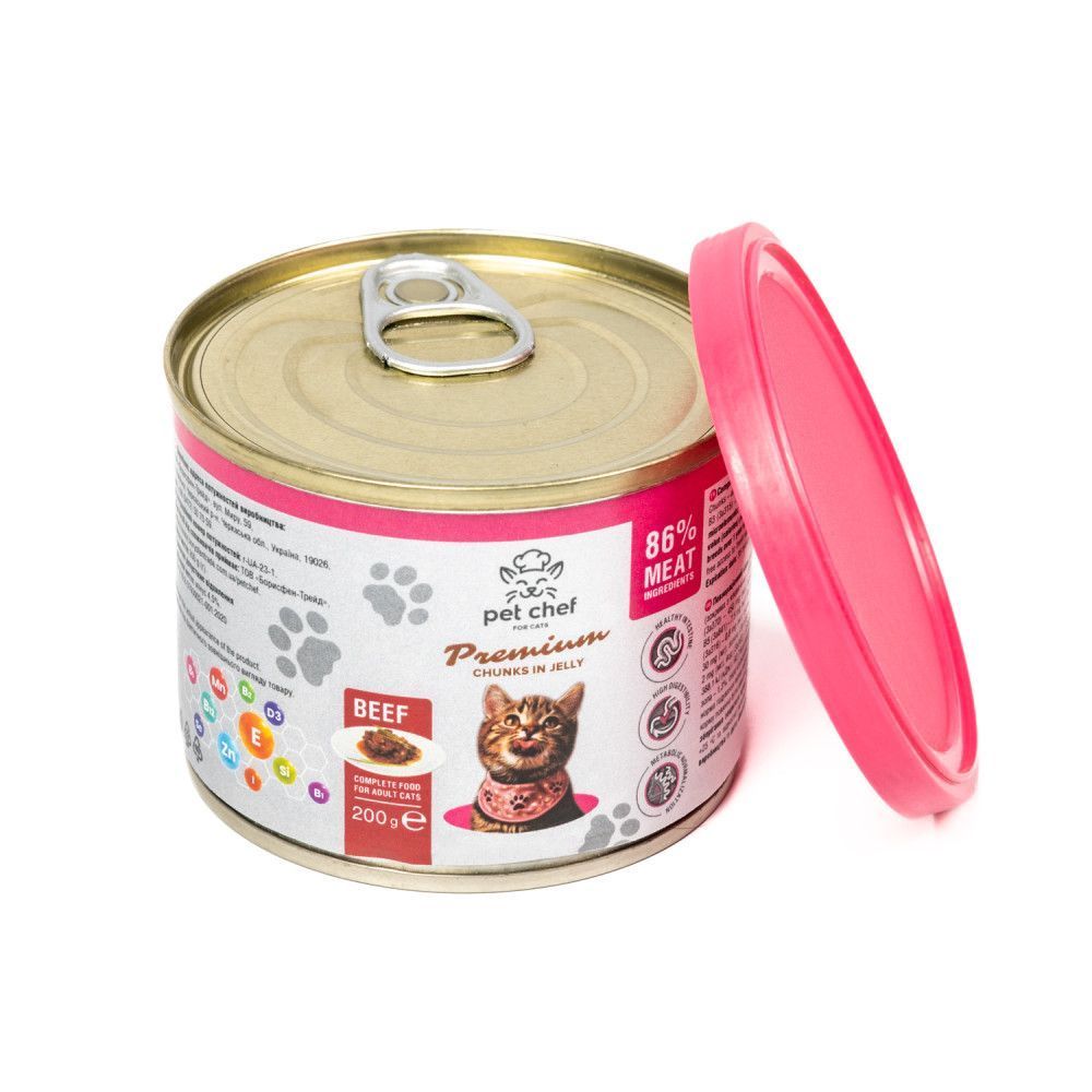 Влажный корм для кошек Pet Chef Premium Chunks in Jelly 200 г - говядина