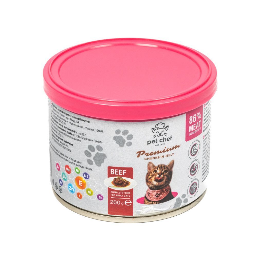 Влажный корм для кошек Pet Chef Premium Chunks in Jelly 200 г - говядина