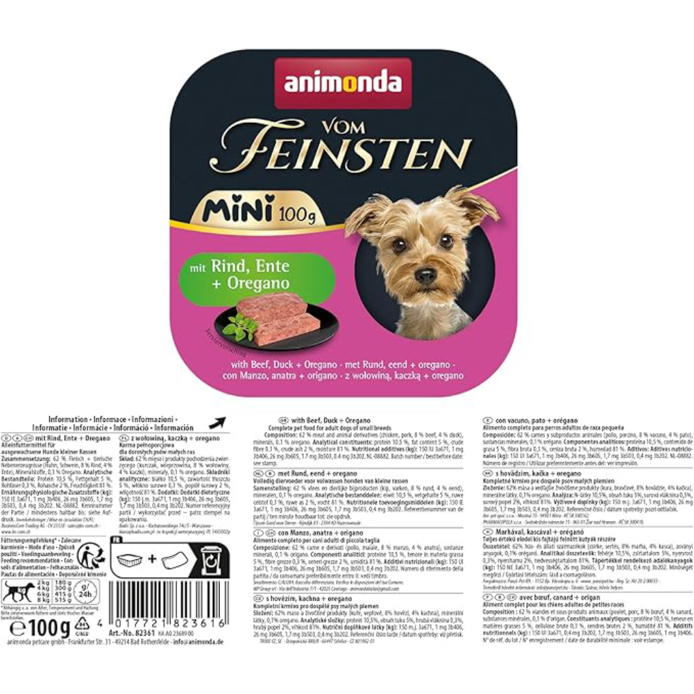 Вологий корм для собак Animonda Vom Feinsten Adult Mini 100 г - яловичина, качка та орегано