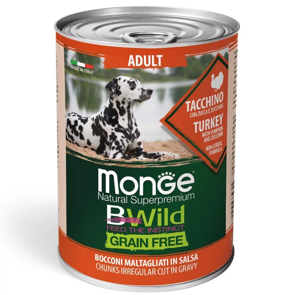Вологий корм для собак Monge Bwild Grain Free Adult 400 г - індичка, гарбуз та цукіні Вологий корм для собак Monge Bwild Grain Free Adult 400 г - індичка, гарбуз та цукіні