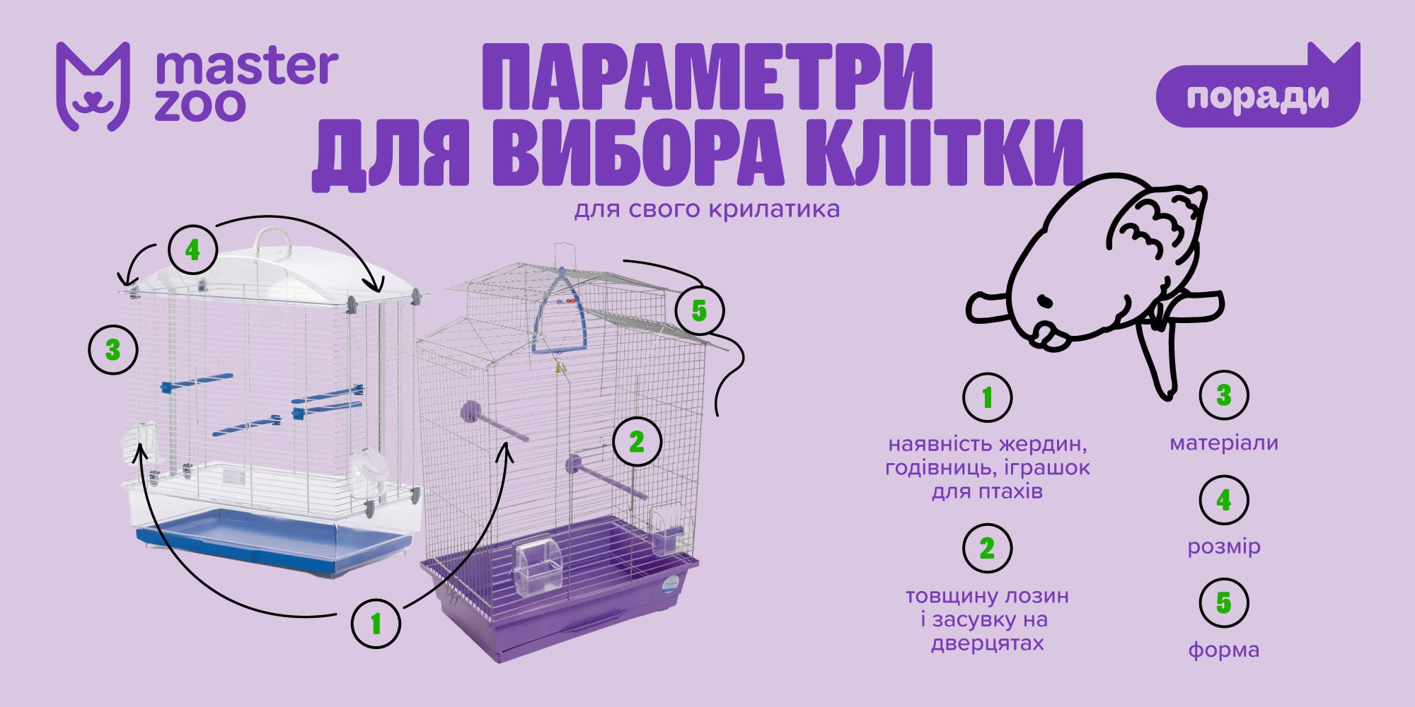 Інфографіка клітки для птахів |  MasterZoo
